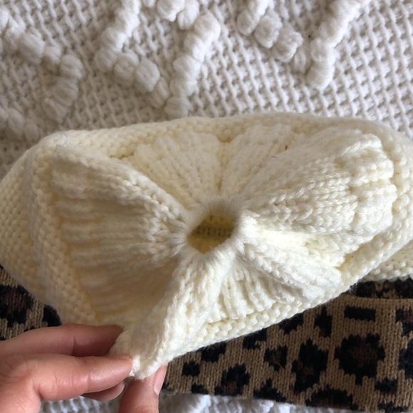 C.C Cheetah Band White Knit Winter Ponytail Headband - Picture 5 of 7